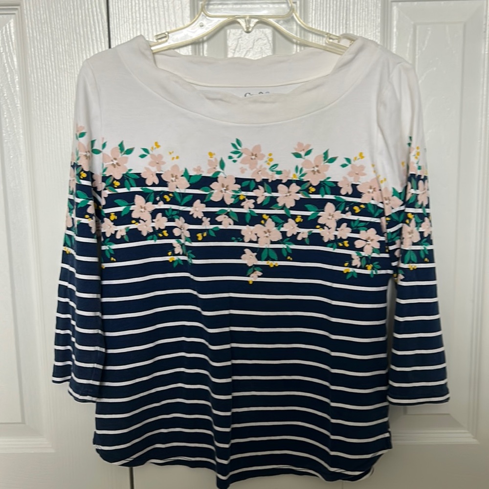 Women’s Floral/Stripes 3/4 Sleeved Cotton Shirt S/P